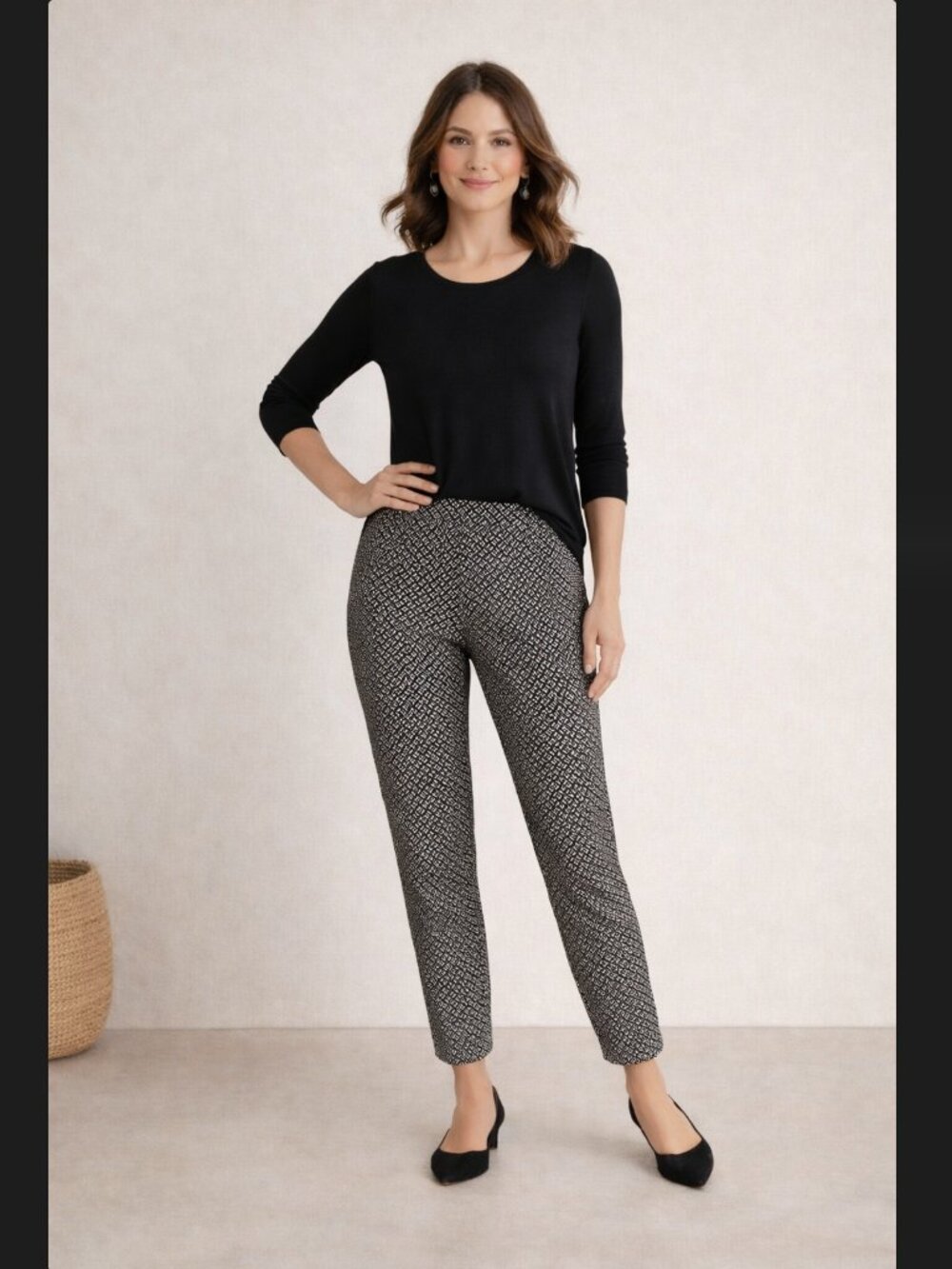 J Jill Wearever Forward Seam Slim Ankle Pant M Petite Geo Black White Pull On